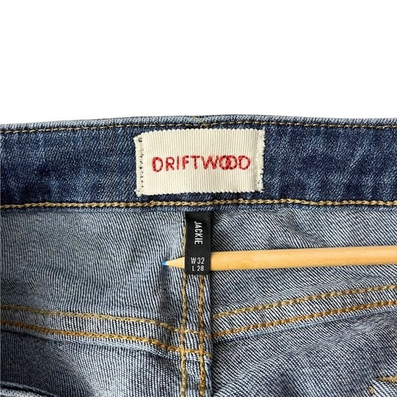 Driftwood Jackie Embroidered Ankle Jeans Sz 32 Floral Raw Hem Mid Rise Boho - Picture 2 of 11